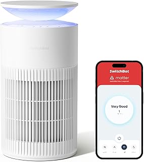 SwitchBot Luftreiniger mit App-Steuerung und Nachtlicht, CADR 400m³/h bis zu 83㎡ Zimmer, HEPA-…