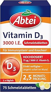 Abtei Vitamin D3 3000 I.E. – unterstützt Immunsystem und Knochen – laborgeprüft, glutenfrei, la…