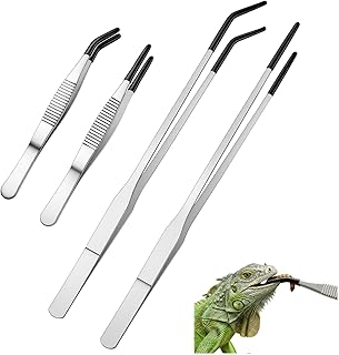 Pinzette Lang,4 Stück Aquarium Pinzette mit Gummispitze,27+12.5cm Gerade und Gebogene Futterzang…