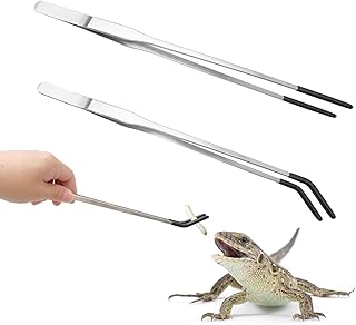 Axolotl Edelstahl-Futterzange für Reptilien, mit Gummispitze, 26,7 cm, gerade und Gebogene Pinze…