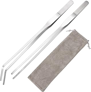 cobee 27cm Aquarium Pinzette Set mit Flanellbeutel 2 Stück Edelstahl gerade und Gebogene Pinzett…
