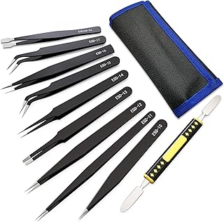 ESD Pinzetten Set 10Stk Präzisions Antistatisch Edelstahl + Brechstange Toolkit,Reparatur Werkze…