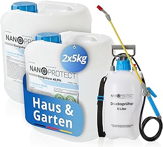 Nanoprotect Essigsäure 49,9% Klimaneutral | 10 kg + Drucksprüher | Ideal als Reiniger und Entka…