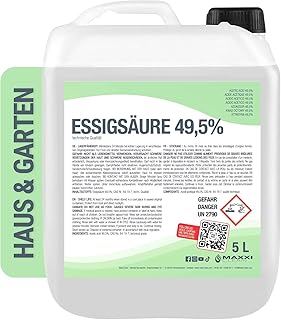 MAXXI CLEAN | 5 l Essigsäure 49,5% | Ideal als Reiniger und Entkalker | Für Haus und Garten | E…