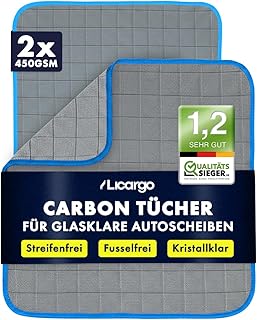 LICARGO Carbon Fenstertücher 2er-Set – Mikrofaser Glastuch streifenfrei für Auto & Haushalt, 45…