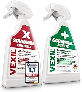 VEXIL Schimmelbekämpfung Duo – Schimmelentferner mit AKTIV-CHLOR + Schimmelschutz Spray – Sc…