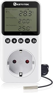 KETOTEK Steckdose Thermostat mit Tag Nacht Zeitschaltuhr, Digital Temperaturregler Steckdose 230V…