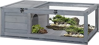 PawHut Schildkrötenhaus aus Holz, Schildkrötengehege mit Haupthäusern, aufklappbare Oberseite,…