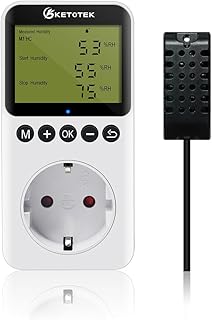 KETOTEK Hygrostat Steckdose Feuchteregler mit Fühler 230V, Digitaler Feuchtigkeitregler Steckdos…