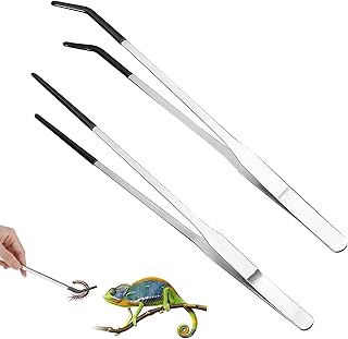 Edelstahl-Futterzange,2 PCS Lang Gerade Futterpinzette Gebogene Spitze Pinzetten Set Schlangen Zu…