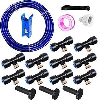 Blau 10M Sprühnebel Kühlung Bewässerungs System,Outdoor Misting System,mit 10 Messing Nebeldü…