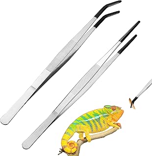 2 PCS Lange Pinzette Edelstahl,Reptile Tongs Futterzange mit Gummispitze Gerade,Stainless Steel R…