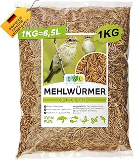 Mehlwürmer getrocknet 1kg = 6500ml Insektensnack für Vögel, Fische, Schildkröten, Nager und R…