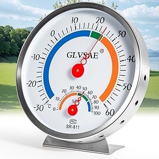 GLVSAE Analoges Thermo-Hygrometer Edelstahl – 2-in-1 Thermometer & Luftfeuchtigkeitsmesser mit …
