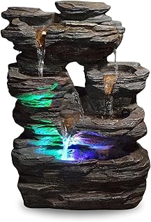 Zen’Light – Zimmerbrunnen Pietra – Steinoptik aus Kunstharz mit Bunten Lichteffekten – Moderne …