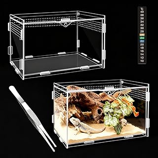 360°Acryl Terrarium Schnecken, 20x12x12CM Acryl Terrarium Enthält Pinzette und Thermometer, Tra…
