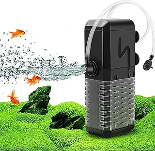 AQQA Aquarium Filter, Einstellbarer 600L/H Aquarium Schwammfilter, 6W Leiser Aquarium Filterpumpe…