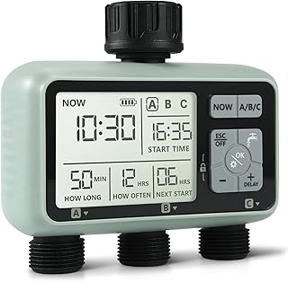 Kazeila Water Timer Bewässerungscomputer 3 Anschlüsse,3 Separate Programme,Bewässerungsuhr Dig…