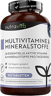 Nutravita Multivitamin & Mineralstoffe – 365 hochdosierte Tabletten mit Bioaktiv-Formen und Premi…