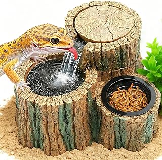 MIXJOY 2-in-1 Reptilien-Wasserbrunnen mit Futterschale, 550 ml, Reptilien-Wasserfall-Trinkbrunnen…