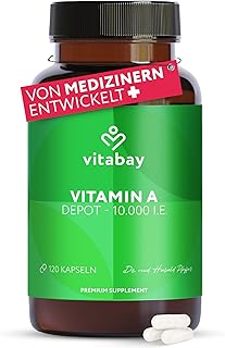 Vitabay Vitamin A Hochdosiert Kapseln – 120 Vegane Vitamin A Retinol Kapseln 10000 IE – Vitamine …