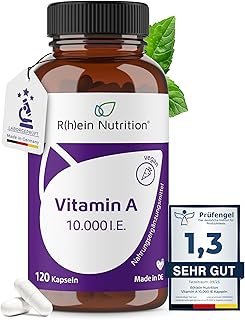 Rhein Nutrition Vitamin A Hochdosiert 10000 IE | Retinol als Retinylacetat | 120 vegane Vitamin A…