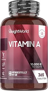 WeightWorld Vitamin A Tabletten – 10.000IE Retinol (3000μg) – 1 Jahr Vorrat | 365 vegane Retinyl…