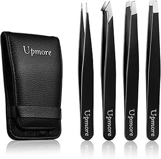 Upmore 4x Pinzette Set Edelstahl – Schwarz Augenbrauenpinzette Set Schere Pinzette, Gerade Schrä…