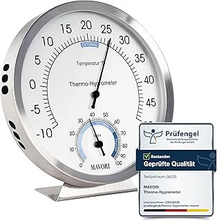 2in1 Thermometer & Hygrometer aus Edelstahl | Analog Hygrometer & Thermometer | Luftfeuchtigkeits…