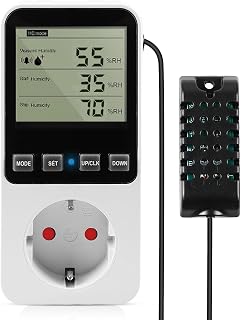 Temperaturregler Steckdose 230V Luftfeuchtigkeitsregler mit Fühler, Digital Thermostat Hygrostat…