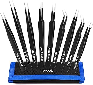 XOOL 9-teiliges ESD-Präzisionspinzetten-Set, antistatisches Edelstahl-Pinzetten-Kit für Elektro…