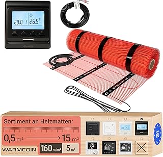 Elektrische Fußbodenheizung Komplettset 160 W/m² – Selbstklebende Heizmatte für Fliesen, Lam…