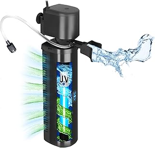 Tararium Tauchfilter mit UV-Licht 1500L/h für 150-600 Liter Aquarien – 4-in-1 Innenfilter für…