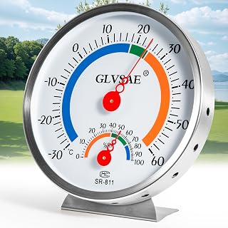 GLVSAE Analoges Thermo-Hygrometer Edelstahl – 2-in-1 Thermometer & Luftfeuchtigkeitsmesser mit …