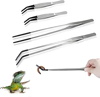 4 Stück Aquarium Pinzette Set, Lange Pinzette Gerade und Gebogen Edelstahl Terrarium Zubehör Re…