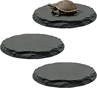 3 Stück Reptilien Sonnenplatz 15cm: Natürlicher Schiefer Sonnenplattform, Handgefertigt Schildk…