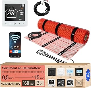 Elektrische Fußbodenheizung Set 2 m²: WLAN-Thermostat, Elektro-Heizmatte | Touchscreen, smarte …