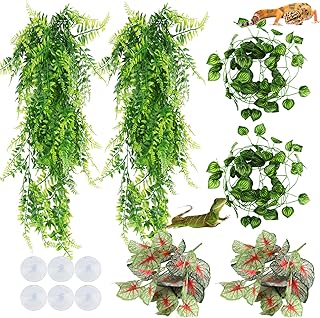 QUOZUO Hängepflanze Terrarium Zubehör kunstpflanze hängend, Pflanzen Reptilien Terrarium Klett…