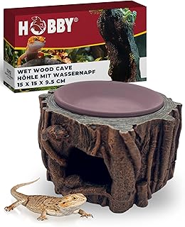 Hobby Wet Wood Cave Terrarium Deko Höhle I 15x15x9.5cm I 3-in-1 Reptilien Höhle, Wetbox & Trink…