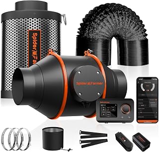Spider Farmer Rohrventilator 100mm & Filter Abluftset mit GGS Controller | Inklusive Aktivkohlefi…