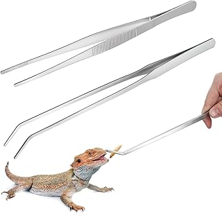 2 Stück Aquarium Pinzette Set, 25cm Gerade Pinzette und 27cm Gebogene PinzetteSet Lange Reptilie…