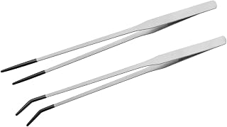 2 Stück Pinzette Lang, Edelstahl Mit Gummispitze Aquarium Pinzette Lang, 27CM Erade/Gebogen Futt…