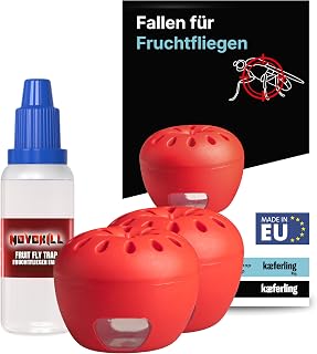 Novokill Fruchtfliegenfalle 2X Fallen + 30ml Lockstoff – Wiederverwendbare Fallen – 50 Tage W…