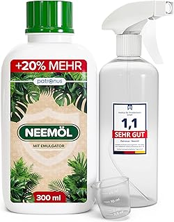 Natürliches Neemöl mit Emulgator 300 ml, inkl. Sprühflasche & Messbecher | Ergibt 30 Liter spr…