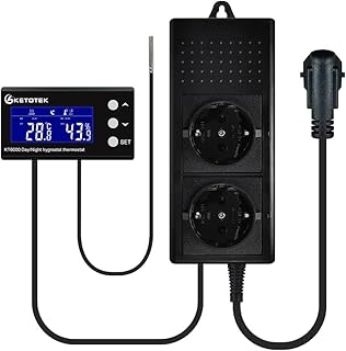 KETOTEK Tag/Nacht Thermostat Hygrostat Steckdose Digital mit Zeitschaltuhr | Temperaturregler Feu…