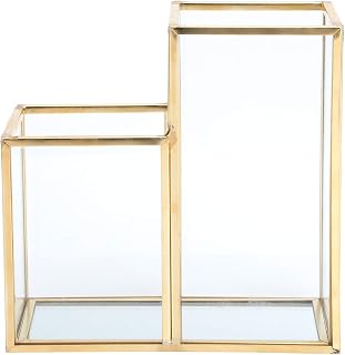 Jenngaoo Glas Terrarium Polygonal 12 cm, Pflanzgefäß mit Messingrahmen | Für Sukkulenten, Krä…