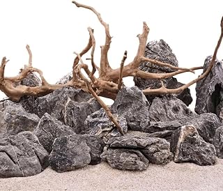 AquaOne Aquarium Steine Mini Landschaft Set mit Wurzel I Natursteine Seiryu 15kg Mix und Mookienw…