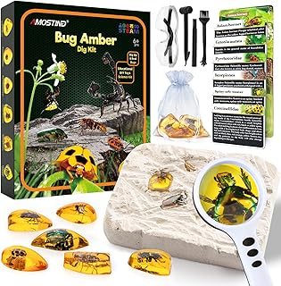 AMOSTING Bernstein Ausgrabungsset für Kinder ab 6 7 8 9 10-12 Jahren, Künstliche Insektenfossil…