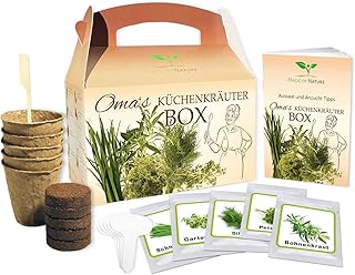 Magic of Nature Oma`s Küchenkräuter Box – Anzuchtset – 5 Sorten frische Kräuter Samen – Zum Se…